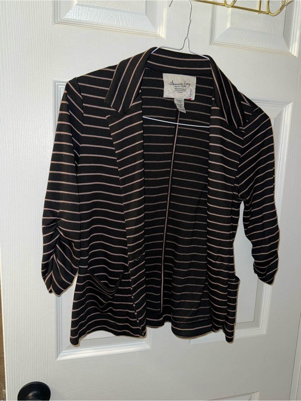 American Rag Black and Beige Striped Open-Front Cardigan